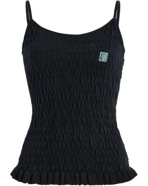 Conner Ives Exclusive Shirred Knit Cotton-Cashmere Cami Top - Black