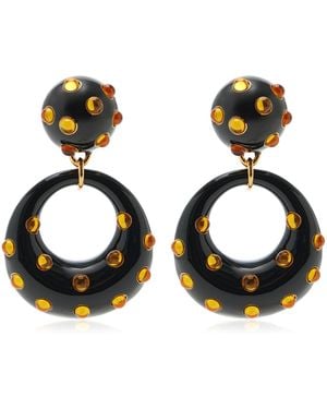 Oscar de la Renta Cabochon Enamel Drop Earrings - Black