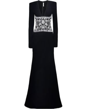 Naeem Khan Embroidered Crepe Evening Gown - Black