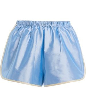 DONNI. Striped Silk Taffeta Mini Shorts - Blue