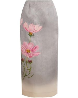 Oscar de la Renta Cosmos Satin Pencil Midi Skirt - Grey
