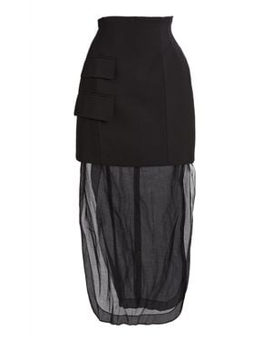 A.W.A.K.E. MODE Basque Layered Virgin Wool-Blend Maxi Skirt - Black