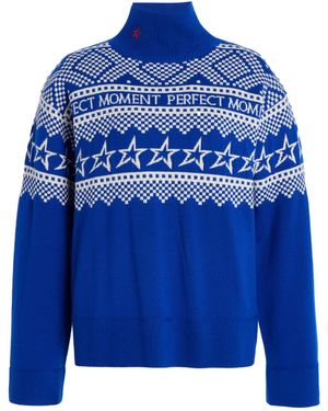 Perfect Moment Holiday Wool Turtleneck Ski Sweater - Blue