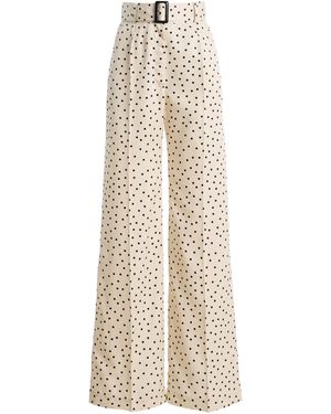 Matthew Bruch Belted Polka-Dot Wide-Leg Trousers - Natural