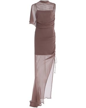De La Vali Asymmetric Silk-Chiffon Maxi Dress - Brown