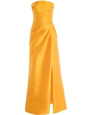 Monique Lhuillier Strapless Draped Gown With Slit - Yellow
