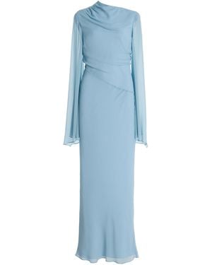 De La Vali Exclusive Olas Satin Maxi Dress - Blue