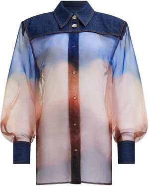 Aje. Remie Cotton Denim Contrast Shirt - Blue