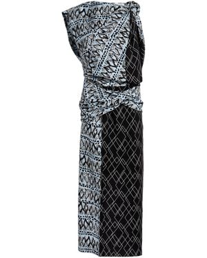 Lanvin Printed Draped Silk Midi Dress - Gray