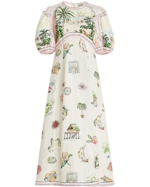 ALÉMAIS Sunset Puff-sleeve Linen Midi Dress - White