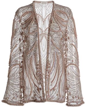 Zuhair Murad Tulle Algua Embroidered Jacket - Brown