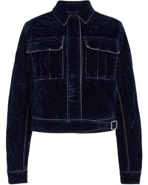 Ferragamo Boxy Cotton-Blend Velvet Jacket - Blue