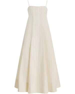 St. Agni Everyday Pleated Striped Cotton-Blend Midi Dress - White