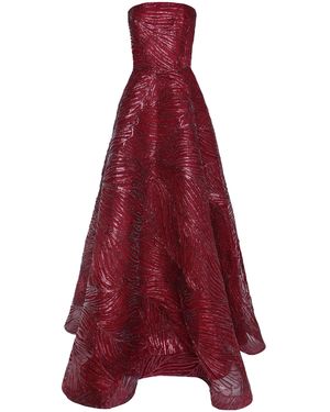 Naeem Khan Metallic Raffia Strapless Evening Gown - Red