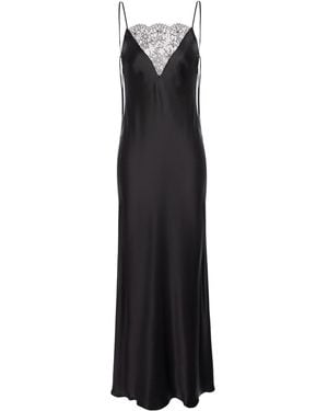 Aureliana V-Neck Lace Silk-Blend Slip Maxi Dress - Black