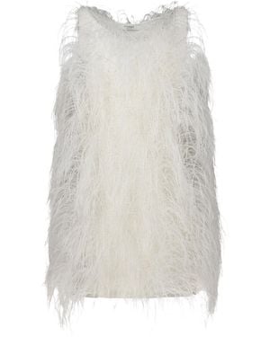 FFORME Salomi Feather-Embellished Cotton-Knit Mini Dress - White