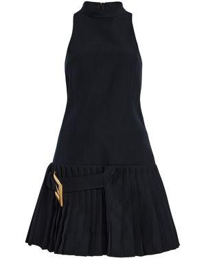 Balmain Belted Flared Grain De Poudre Dress - Black