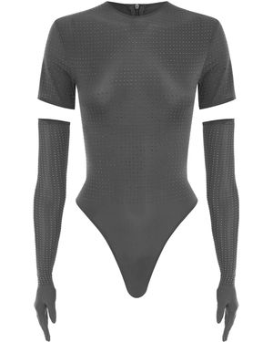Alex Perry Crystal-embellished Jersey Bodysuit And Glove Set - Grey