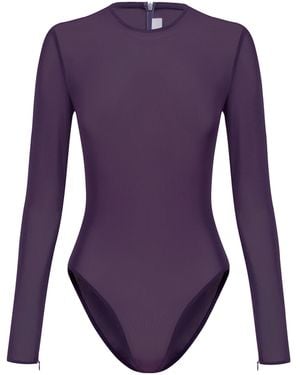 Alex Perry Long-Sleeve Power Mesh Bodysuit - Purple