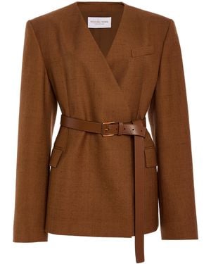 Michael Kors Belted Silk-Canvas Blazer - Brown