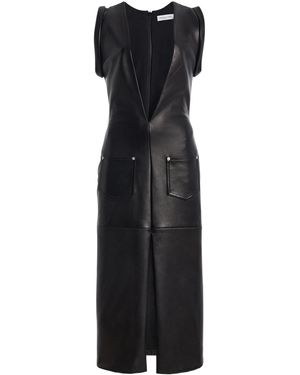 Brandon Maxwell The Gia Plunged Leather Midi Dress - Black