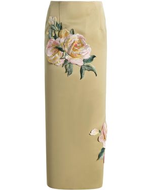 LEO LIN Exclusive Embroidered Satin Midi Skirt - Metallic