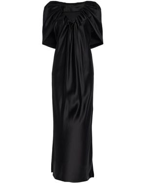 Marina Moscone Draped Satin Sheath Midi Dress - Black