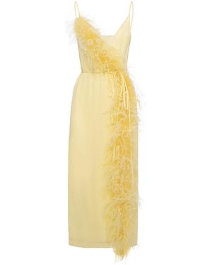 DES_PHEMMES Feathered Crepe Midi Dress - Yellow