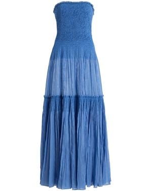 Ulla Johnson Nora Smocked Cotton-Silk Blend Maxi Dress - Blue