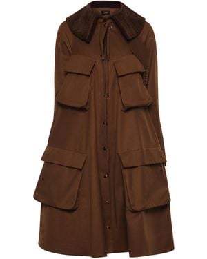 A.W.A.K.E. MODE Pocket-Detailed Flared Cotton Gabardine Trench Coat - Brown