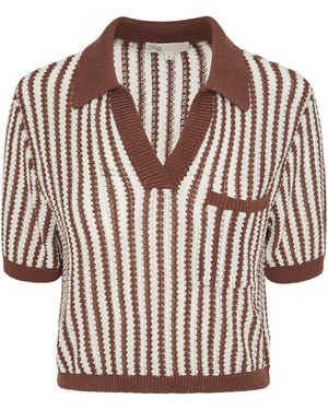 Onia Linen Knit Cropped Polo Top - Brown
