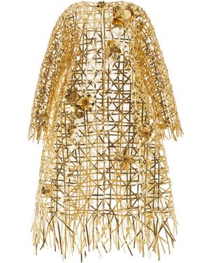 Oscar de la Renta Lattice-embroidered Leather Coat - Natural