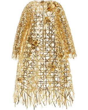 Oscar de la Renta Lattice-embroidered Leather Coat - Natural