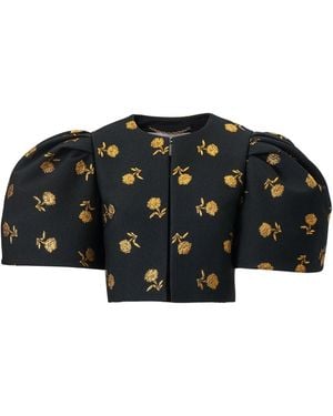 Carolina Herrera Puff-Sleeve Carnation Jacquard Jacket - Black