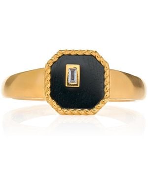 Yvonne Léon 9k Yellow Gold, Diamond, And Onyx Ring - Black