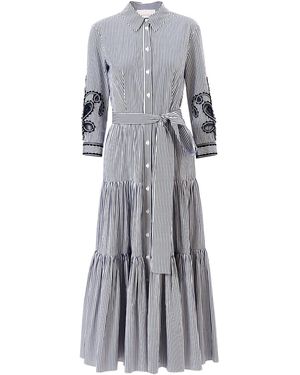 Carolina Herrera Embroidered Striped Cotton Shirt Dress - Gray