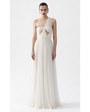The New Arrivals Ilkyaz Ozel Sahra Pleated Silk Maxi Dress - White
