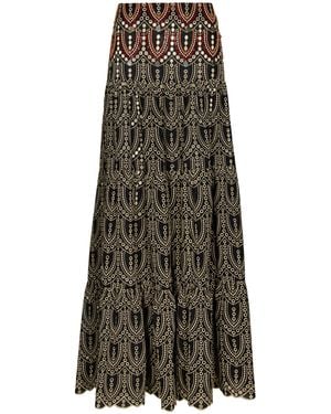 Johanna Ortiz Palm Rhythm Embroidered Maxi Skirt - Green