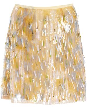 Sergio Hudson Feather-Embroided Silk Mini Skirt - Natural