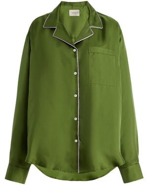 Comme Si Notched Collar Silk Shirt - Green