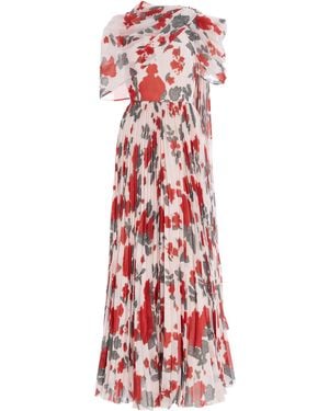 Huishan Zhang Alara Pleated Printed Cape Dress - Red
