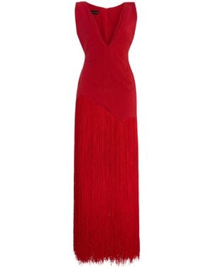 Kilentar Exclusive Jade Fringed Cotton Maxi Dress - Red