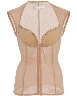 Ludovic de Saint Sernin Robin Sheer Mesh Bustier Top - Natural