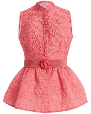 Silvia Tcherassi Colony Brocade Peplum Top - Pink