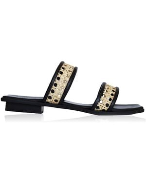 Bembien Paloma Leather-Trimmed Rattan Slides - Black