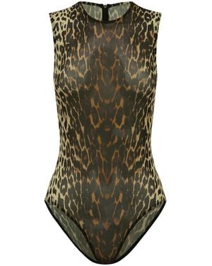 Alex Perry Sleeveless Leopard Bodysuit - Green