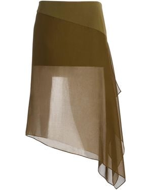 Michael Kors Veiled Stretched Tissue Wool Crepe Midi Skirt - Green