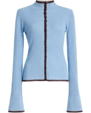 Third Form Bound Linen-Blend Knit Cardigan - Blue