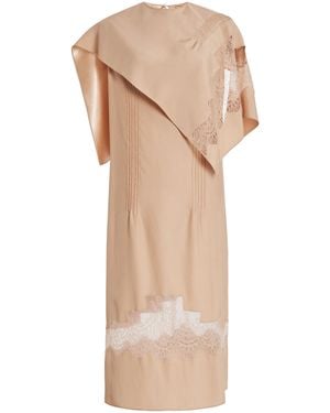 Ferragamo Lace-Trimmed Organic Silk Midi Dress - Natural