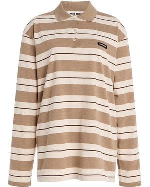 Miu Miu Striped Cotton Polo Top - Natural